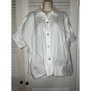 PLANET LAUREN G Womens White One Size Fits All Oversized Button Down Shirt